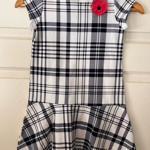 Gymboree Navy and White Plaid Dress with Pink Flower